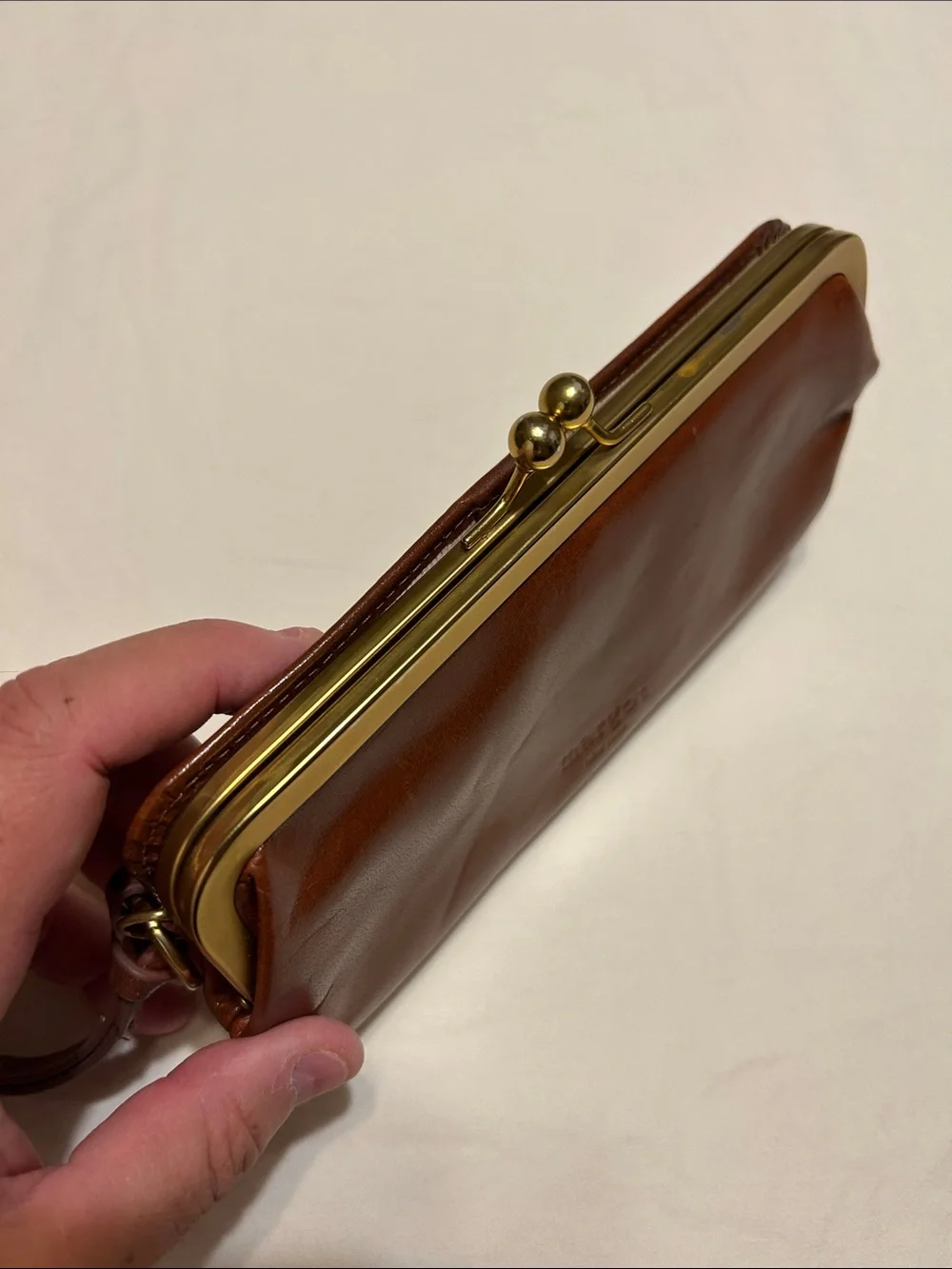 margot Brown Leather Wristlet Wallet with Gold Tone Hardware